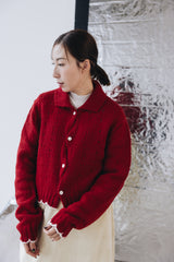 ZicZag鈕扣通花cardigan/紅